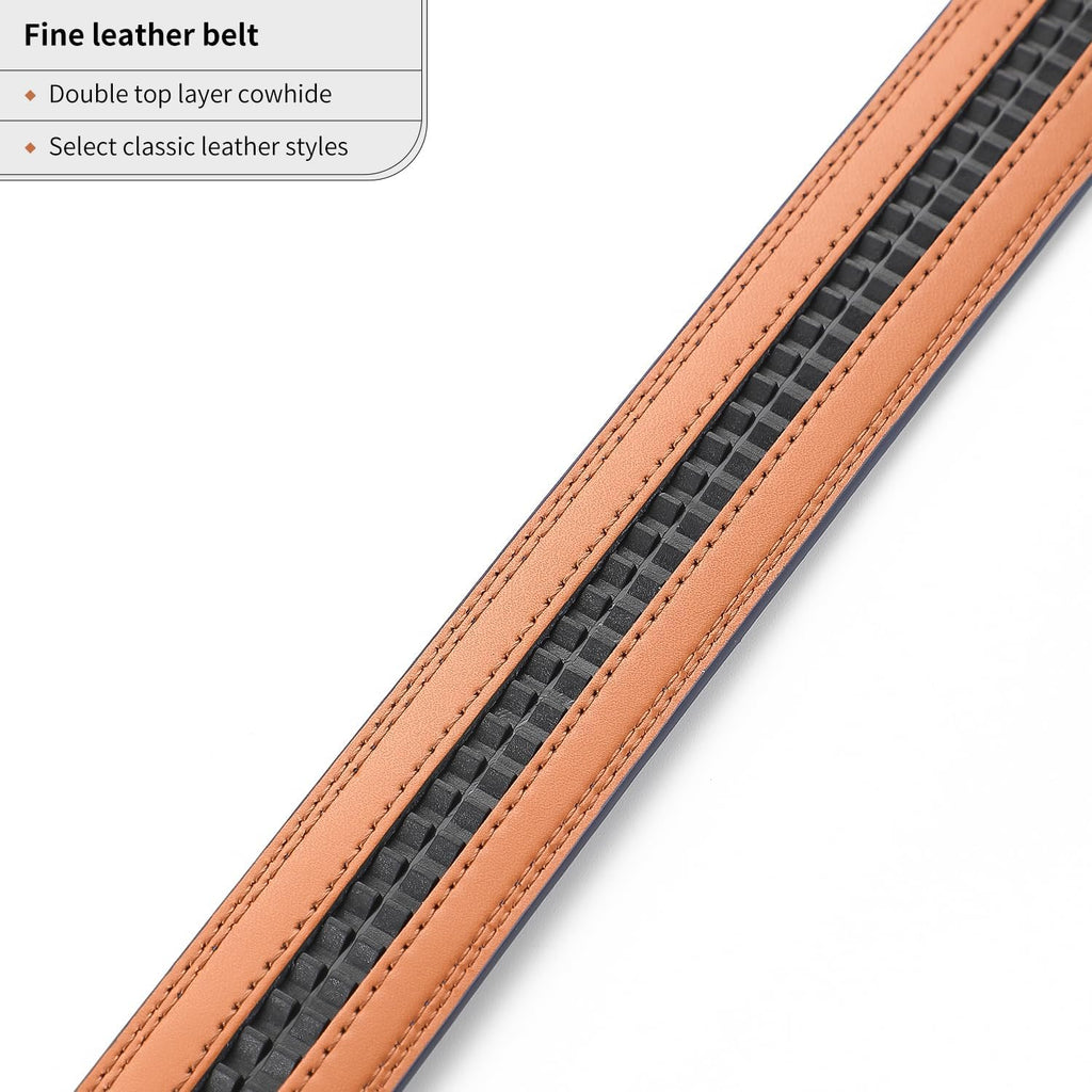 Men's Adjustable Leather Belt Strap & Zinc Alloy Automatic Ratchet Buckle, Customizable for Business Casual & Formal Wear