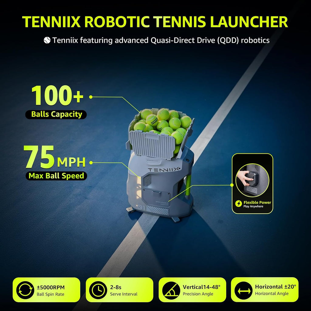 TENNIIX Basic Tennis Ball Machine, 18.7LB Portable Tennis Launcher Robot