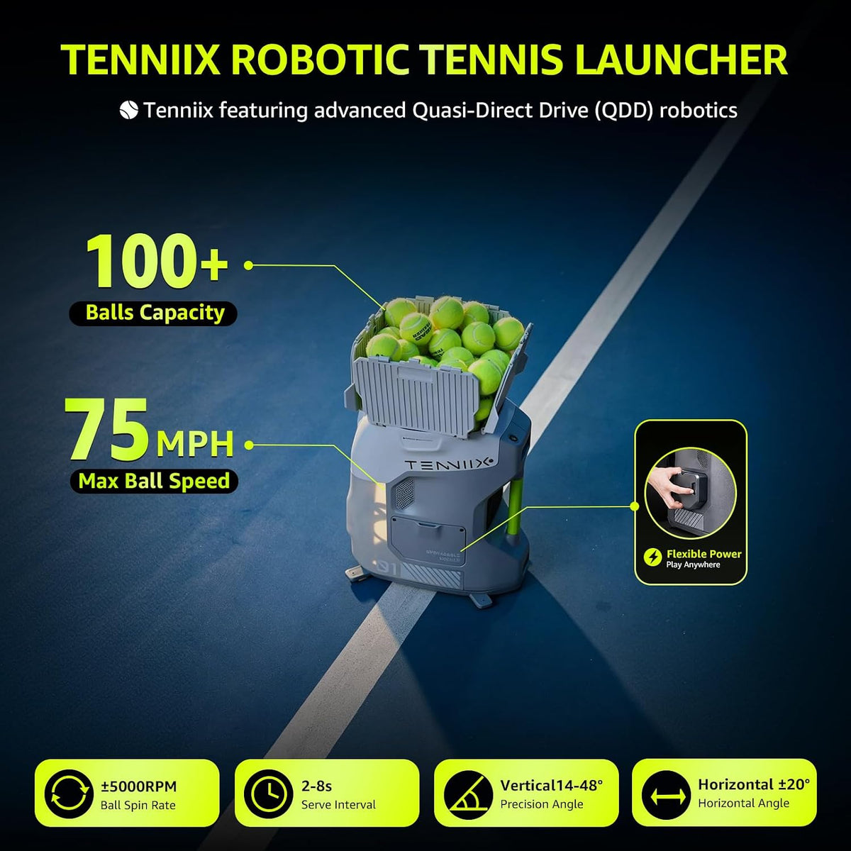 TENNIIX Basic Tennis Ball Machine, 18.7LB Portable Tennis Launcher Robot