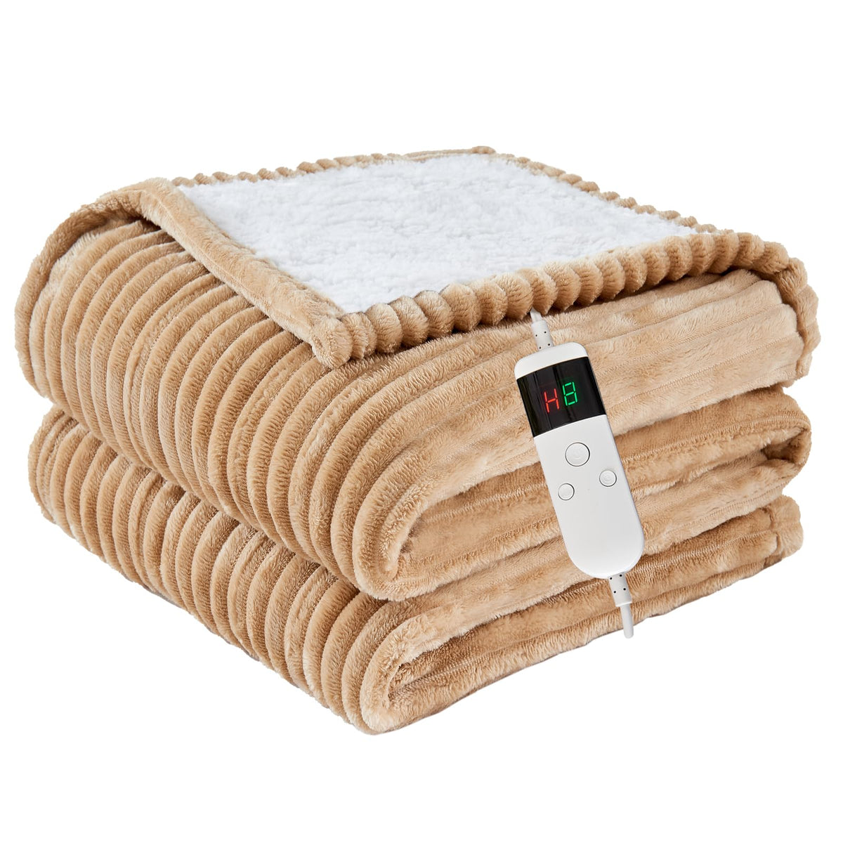 Heated Blanket Throw 130×160cm Electric Blanket, 10 Heating Settings, 1-8h Timer overheat Protection, Machine Washable, Flannel & Sherpa Full Body Warming, Electric Throw Blanket for Sofa