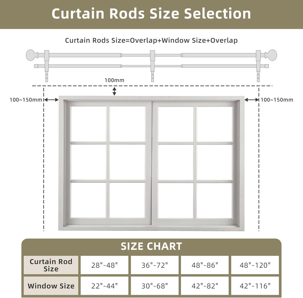 Extendable Curtain Pole 120-210cm 25mm Antique Brass Cap Finials Curtain Rod Set