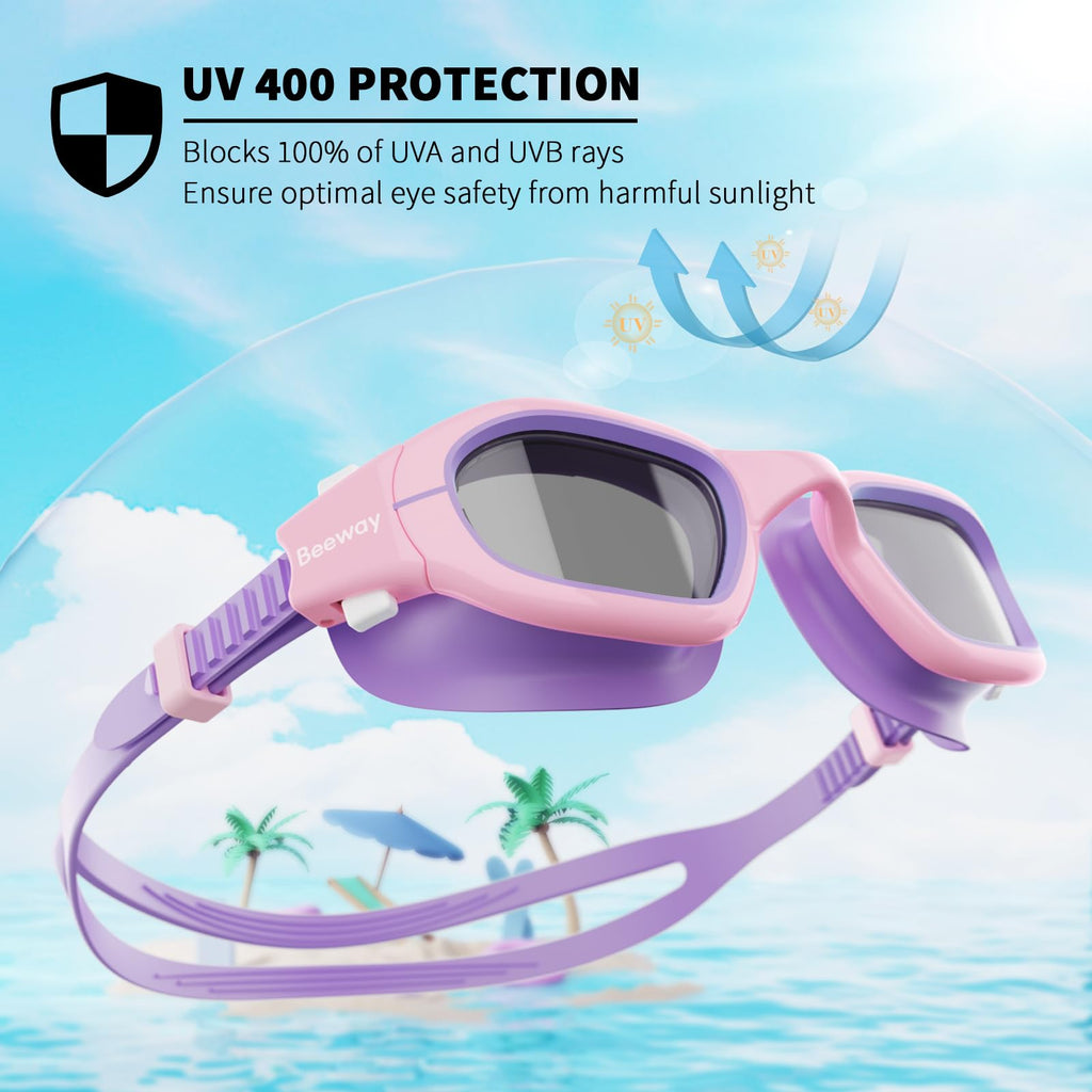 BEEWAY Kids Swimming Goggles for Boys Girls Age 6-14 Anti Fog & Leak Proof