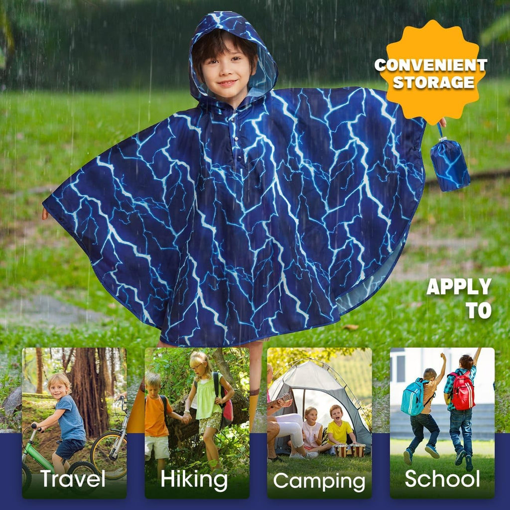 WAWSAM Kids Rain Poncho Waterproof Boys Girls Portable Raincoat Rain Jacket Lightweight Rainwear
