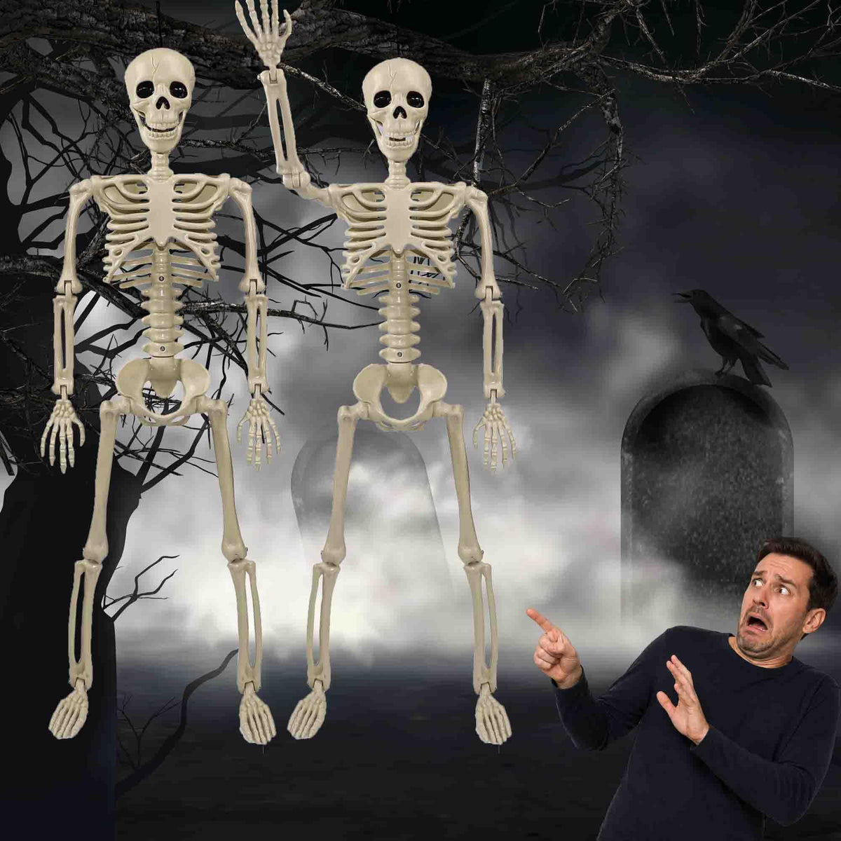 2 Pack 36"Halloween Skeleton - 3 ft Life Size Human Skeleton with Full Body Posable Joints Plastic Skeleton for Halloween Skeletons Decor Yard Patio Lawn Garden Skeleton Props Spooky Party Decoration