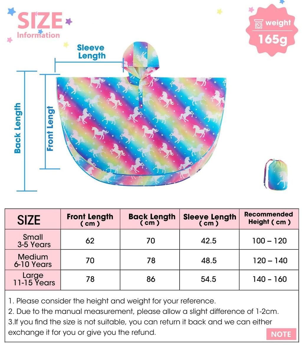WAWSAM Kids Rain Poncho Waterproof Boys Girls Portable Raincoat Rain Jacket Lightweight Rainwear