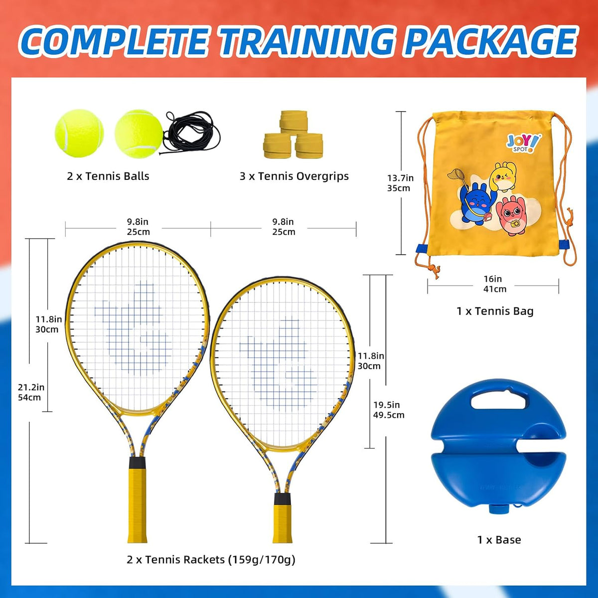 Kids Tennis Rackets 2 Pack with Trainer Rebound Balls, Size 19" & 21" Training Equipment for Parent-child activities, Portable Beginners junior Youth Tennis Practice Kit for Boy Girl