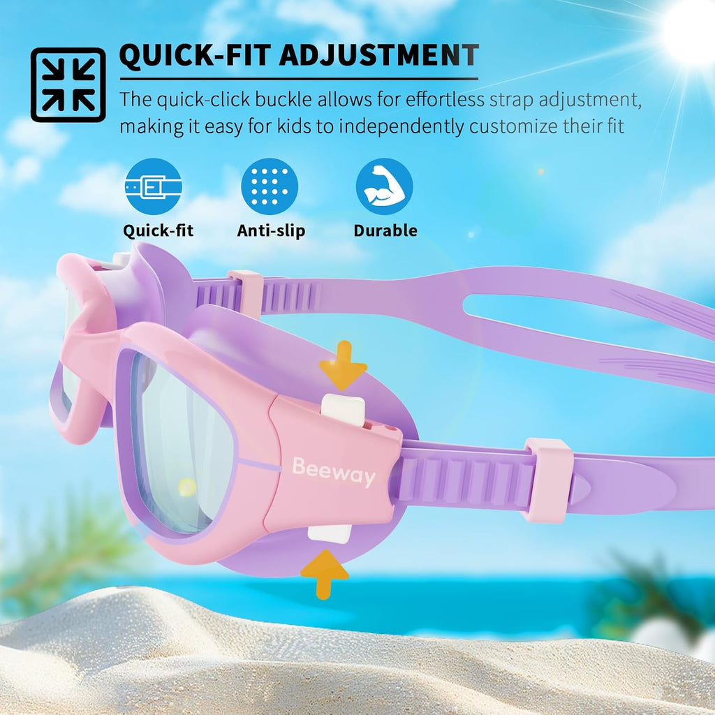 BEEWAY Kids Swimming Goggles for Boys Girls Age 6-14 Anti Fog & Leak Proof