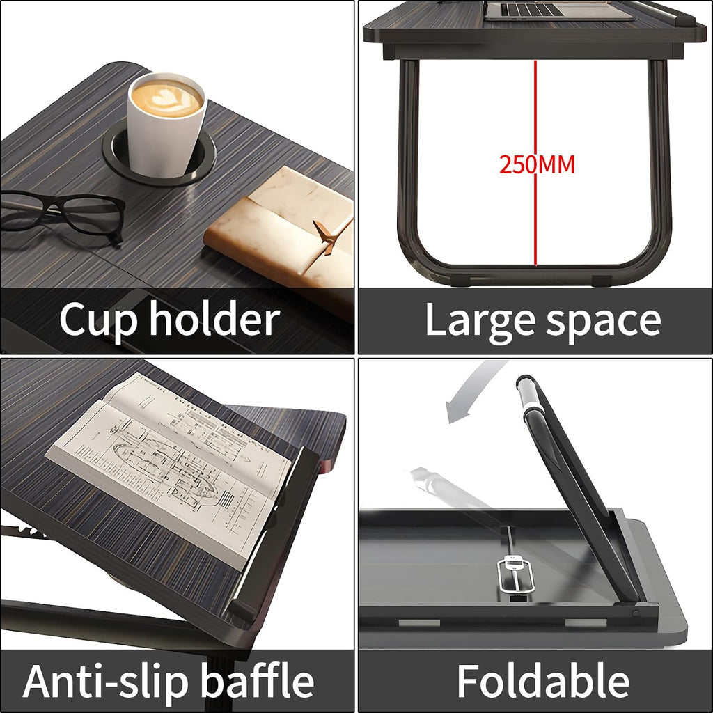 Laptop Bed Table Foldable Legs Cup Slot Reading Notebook Stand Black Desk Tray