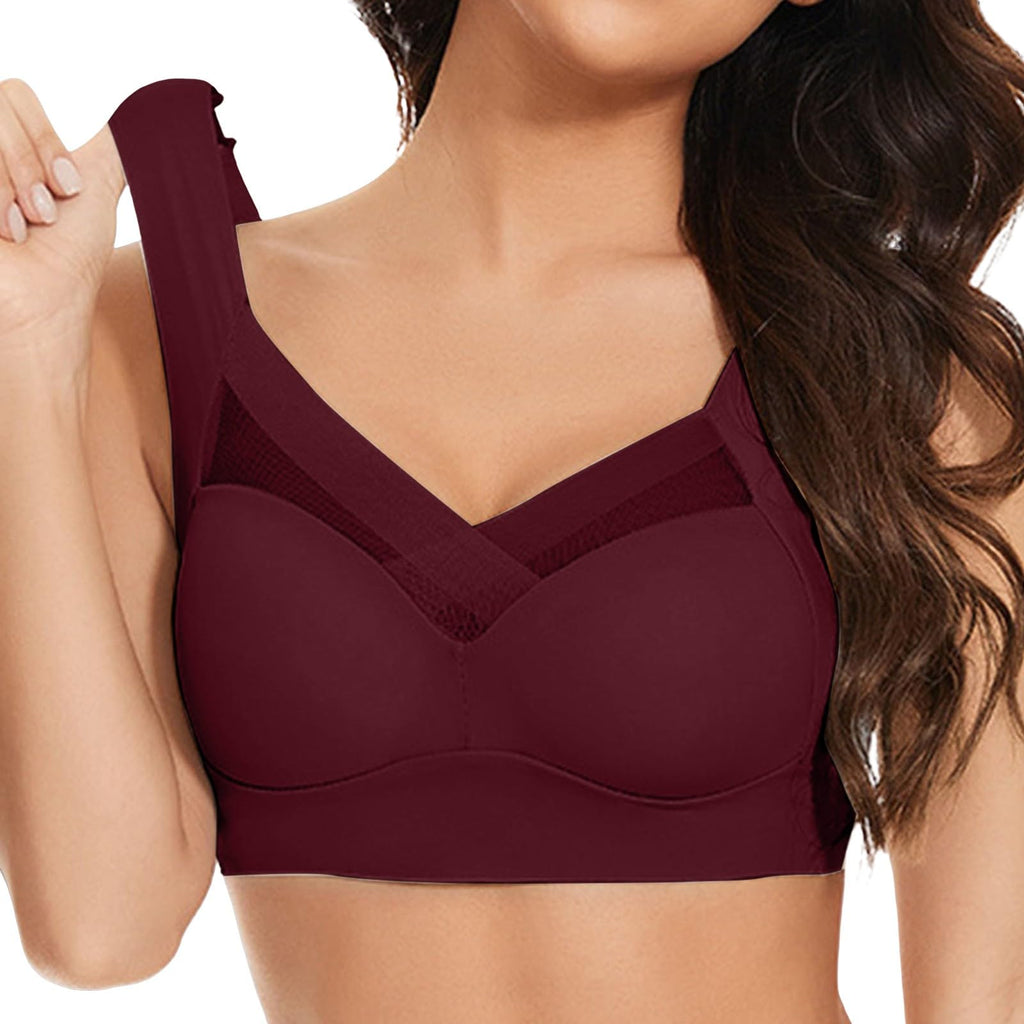 Yinguo Thin Laceless Comfortable Breathability Underwear Large Size Brater Buckle Female Bra V Neck Vest Bralette Wireless Bra Cotton Bra for Women