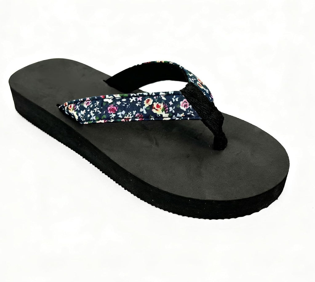 Flower Flip Flops for Women, Floral Platform Summer Sandals, Comfort Beach Shoes, Stylish Wedge Thong Sandals for Outdoor