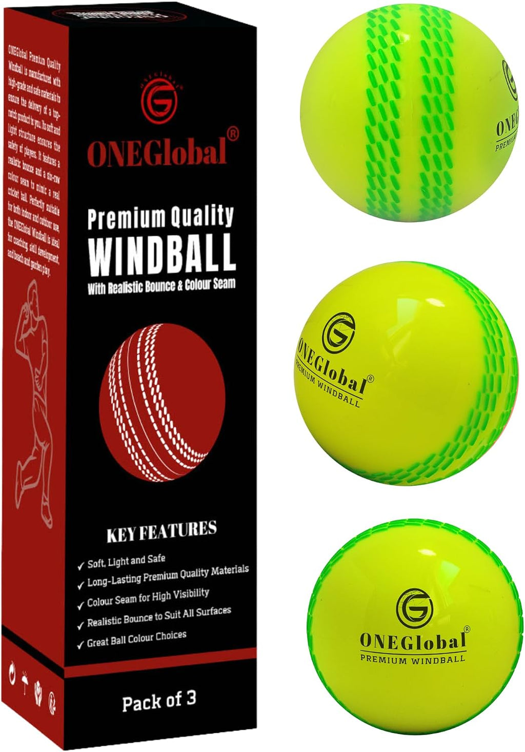 Premium Windball Soft Cricket Ball with Colour Seam | Wind Ball for Outdoor & Indoor Practice, Coaching, Garden & Beach Games