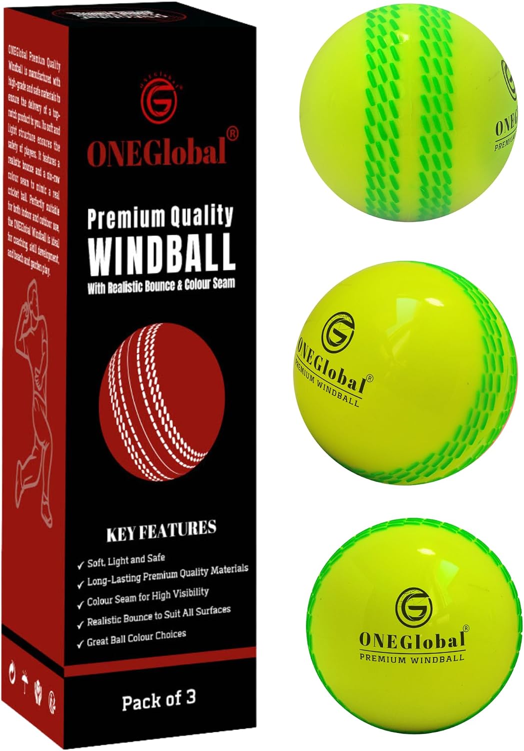 Premium Windball Soft Cricket Ball with Colour Seam | Wind Ball for Outdoor & Indoor Practice, Coaching, Garden & Beach Games