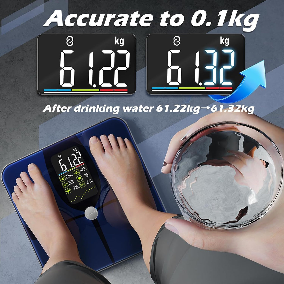 Smart Body Weight Scale Body Fat BMI Muscle Mass Bluetooth App Lepulse Black