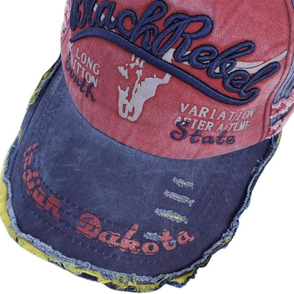 1 PCS Vintage Patchwork Letter Embroidered Baseball Cap-Denim Folded Rim Washed Sun Hat Adjustable Unisex