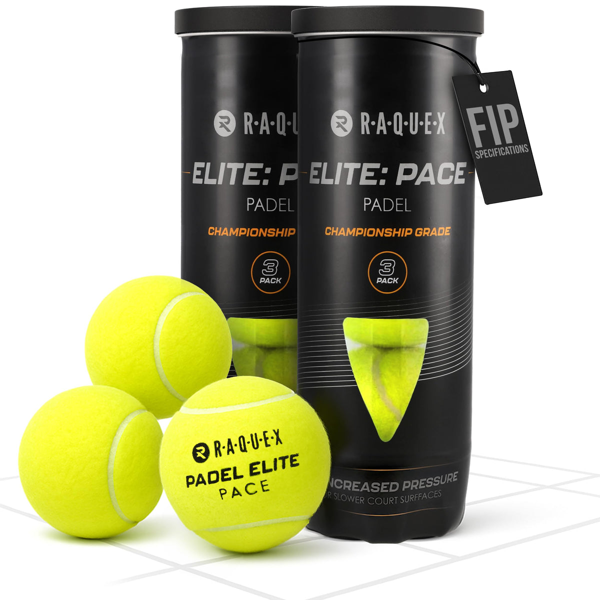 Raquex Elite Padel Balls - Standard or Pace - FIP Approved, 3 to 120 Balls