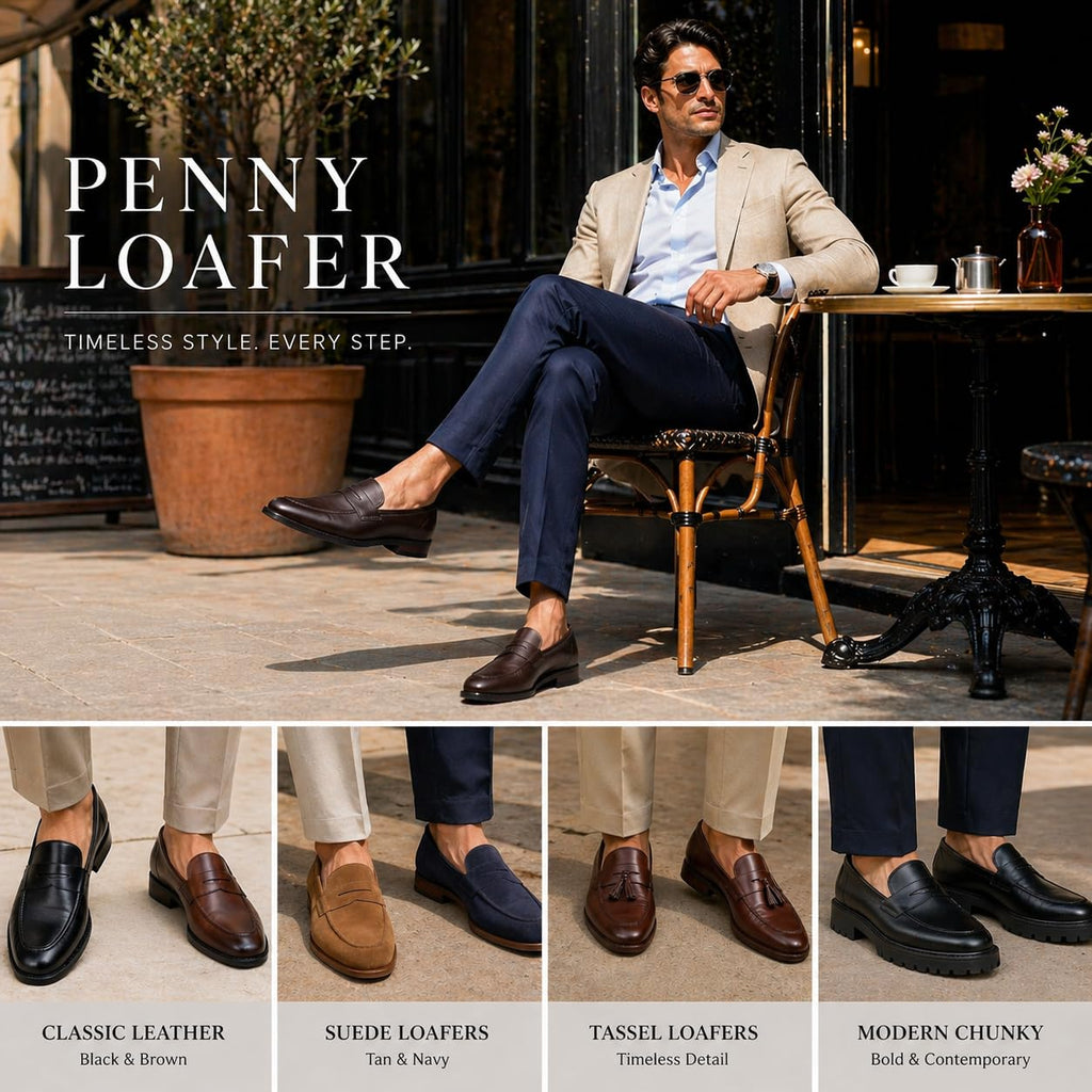 VENTOR Men's Leather Penny Loafers