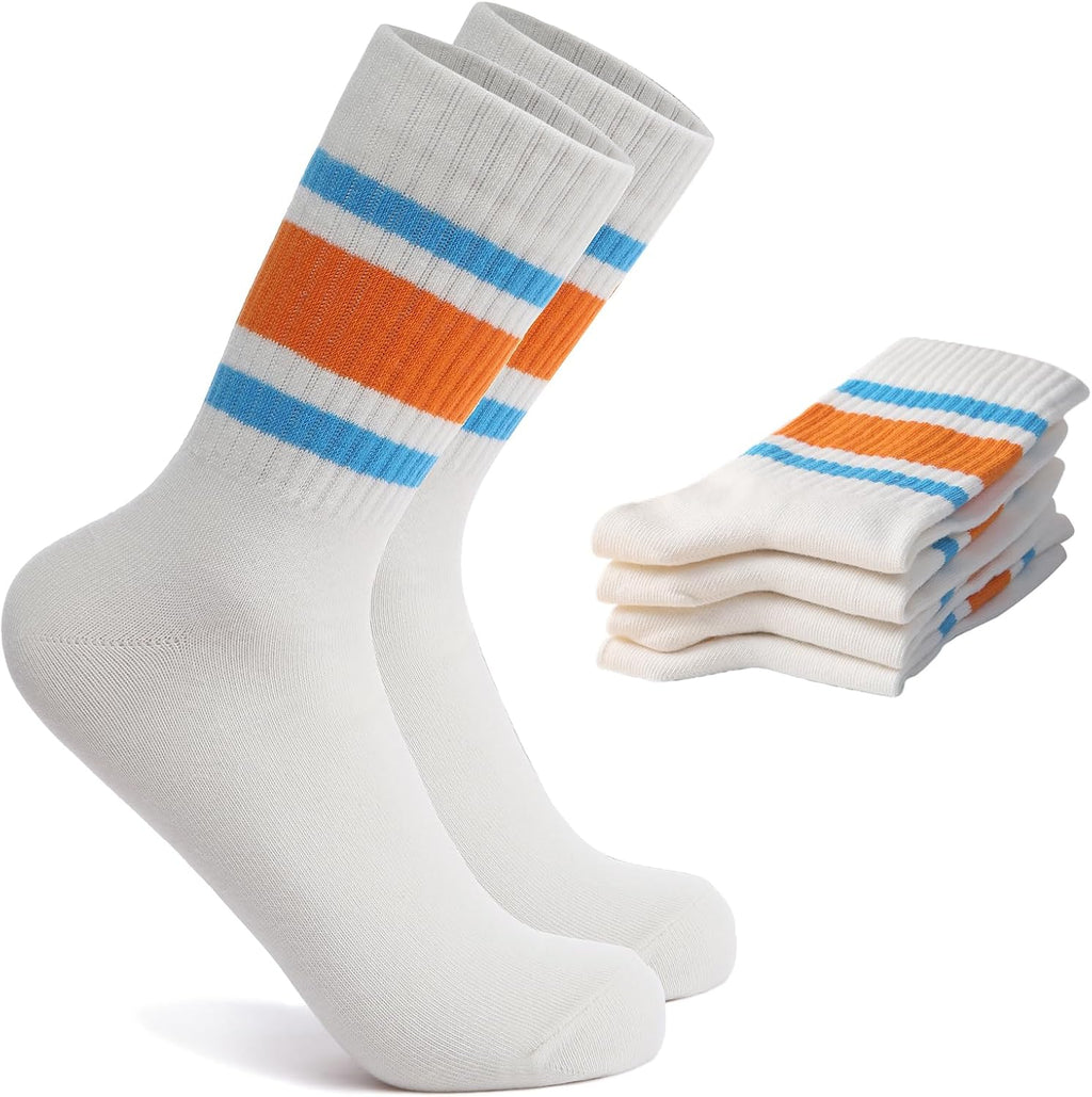 2-Pack Striped Cotton Crew Socks, Comfortable and Breathable Socks for Men and Women, Fashionable Casual and Athletic Socks