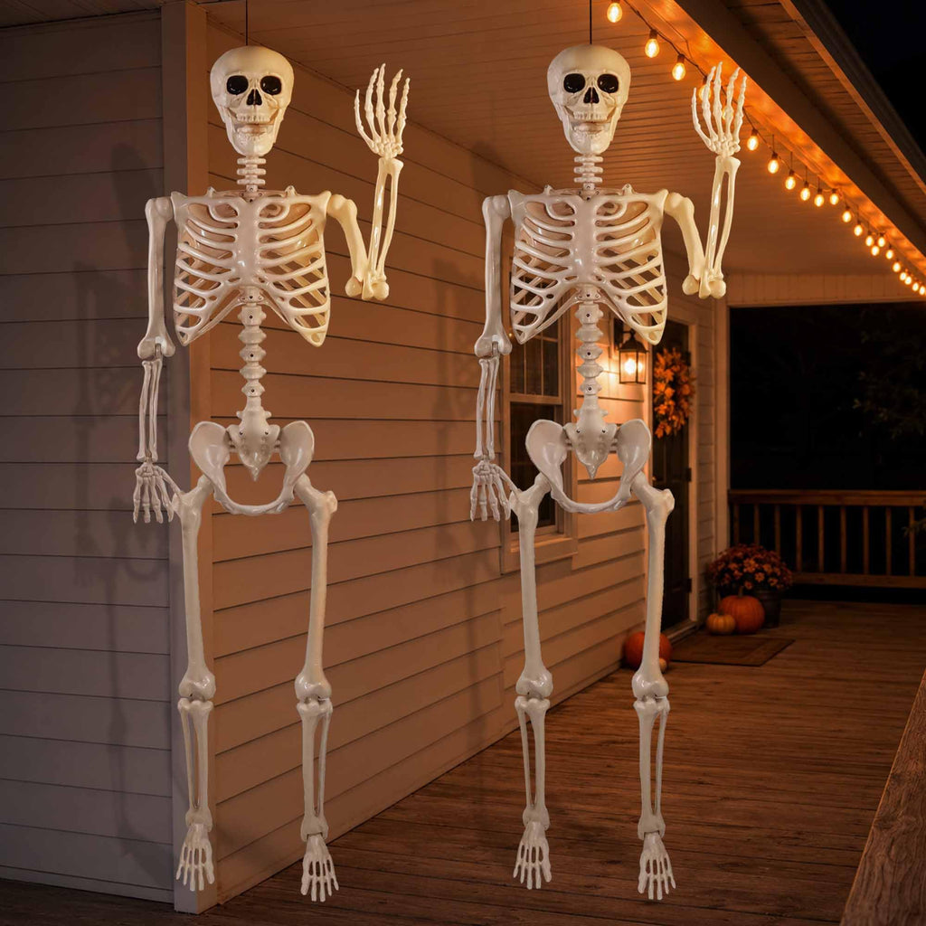 2 Pack 36"Halloween Skeleton - 3 ft Life Size Human Skeleton with Full Body Posable Joints Plastic Skeleton for Halloween Skeletons Decor Yard Patio Lawn Garden Skeleton Props Spooky Party Decoration