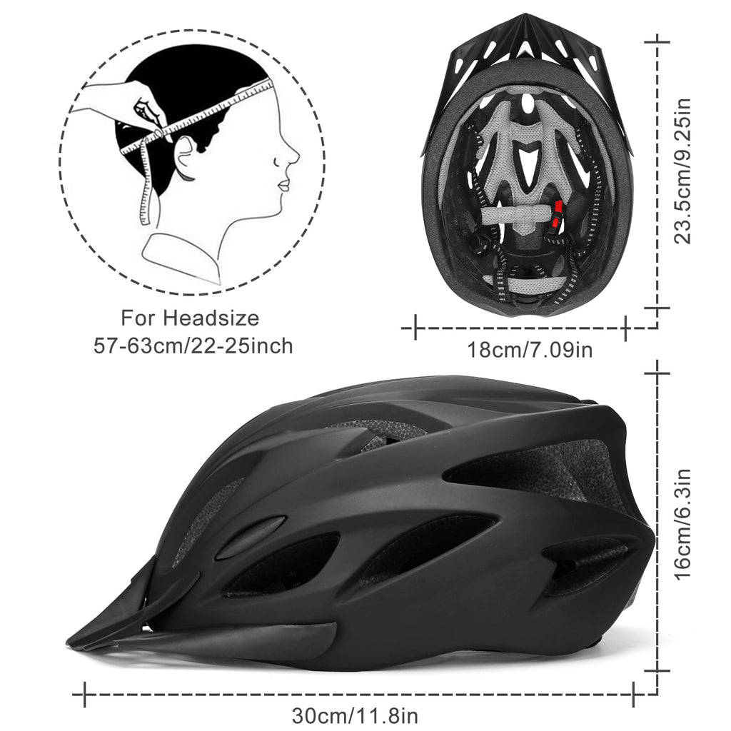 Cycle Helmet, Lightweight Bicycle Helmet, Adjustable Mountain & Road Bike Helmets for Adults, 18 Vents with Adjustable Strap & Detachable Visor for Mens Womens(Head Sizes58-62cm)