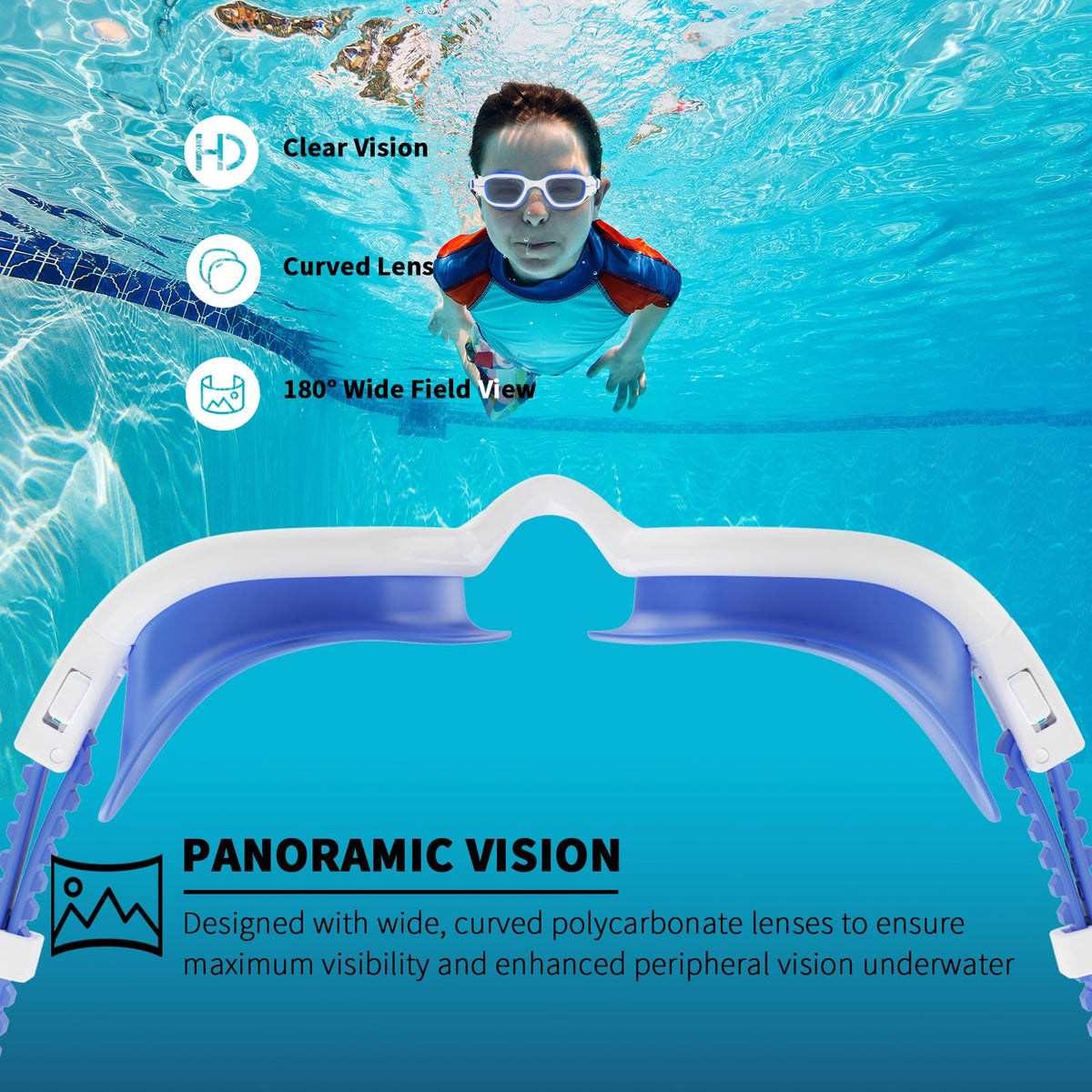 BEEWAY Kids Swimming Goggles for Boys Girls Age 6-14 Anti Fog & Leak Proof