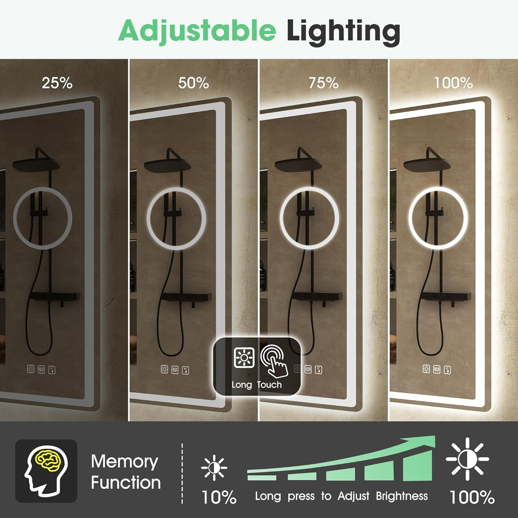 Bluetooth Bathroom LED Mirror 100x70 cm Anti Fog Dimmable 5x Magnifier S'bagno