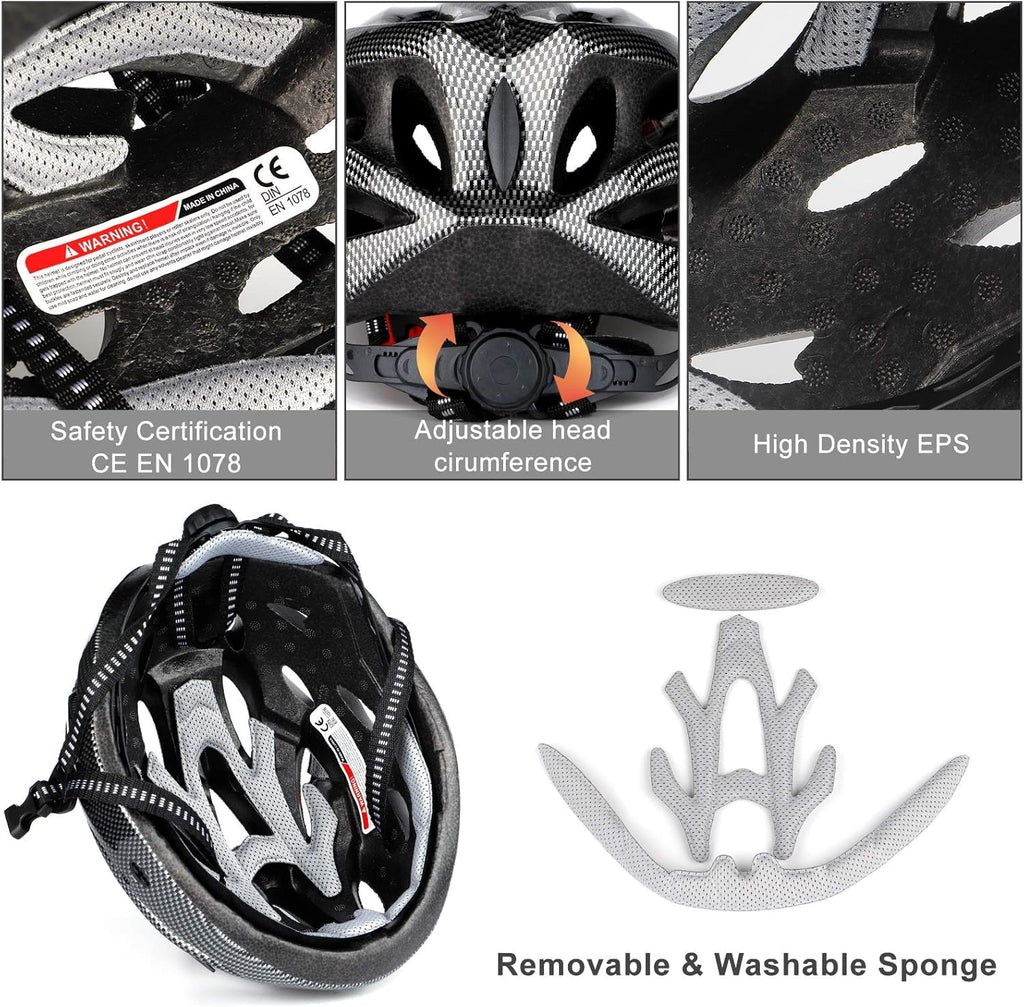 Cycle Helmet, Lightweight Bicycle Helmet, Adjustable Mountain & Road Bike Helmets for Adults, 18 Vents with Adjustable Strap & Detachable Visor for Mens Womens(Head Sizes58-62cm)