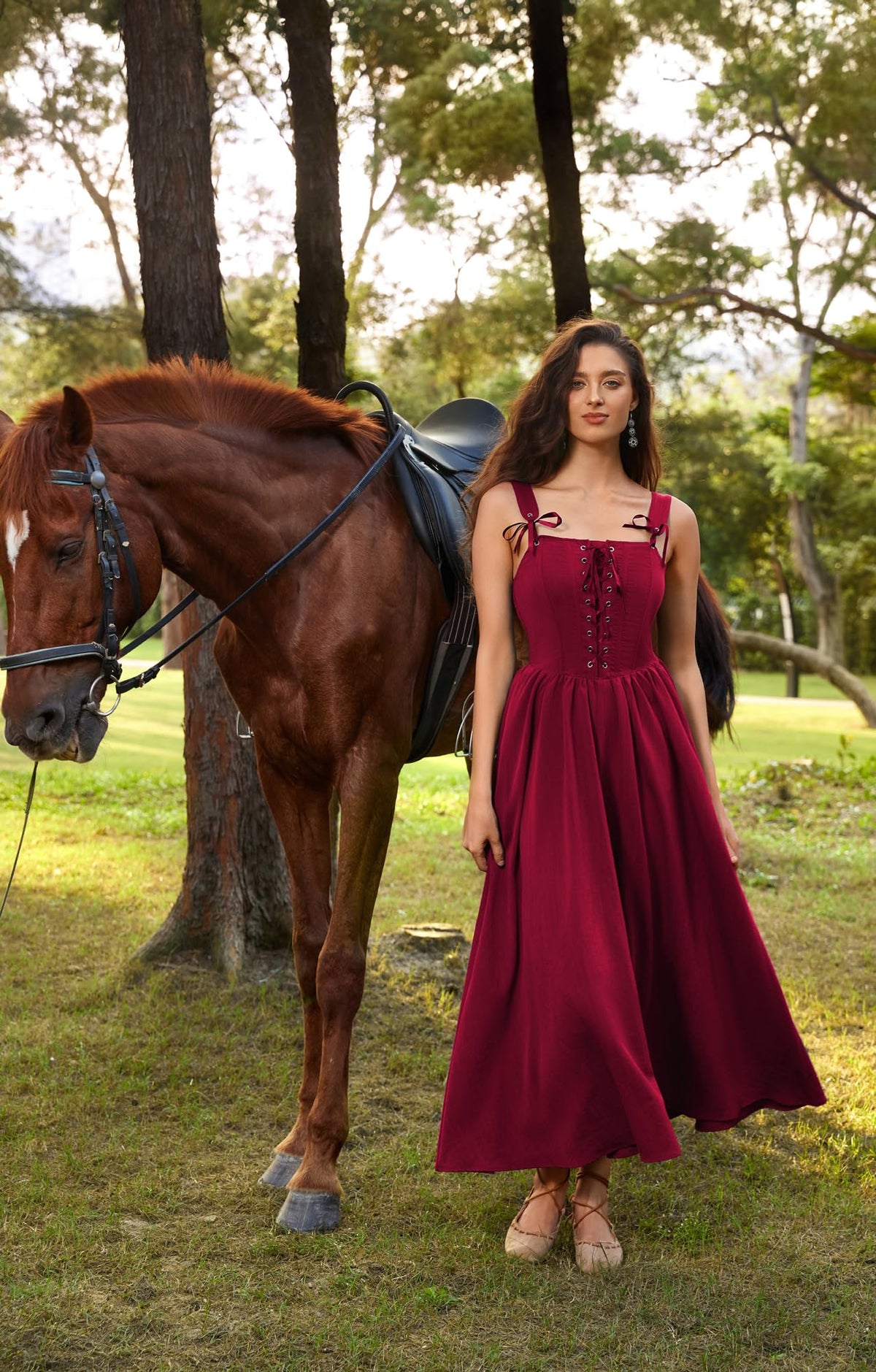 SCARLET DARKNESS Women's Renaissance Corset Dress Sleeveless Lace up A-Line Maxi Dresses