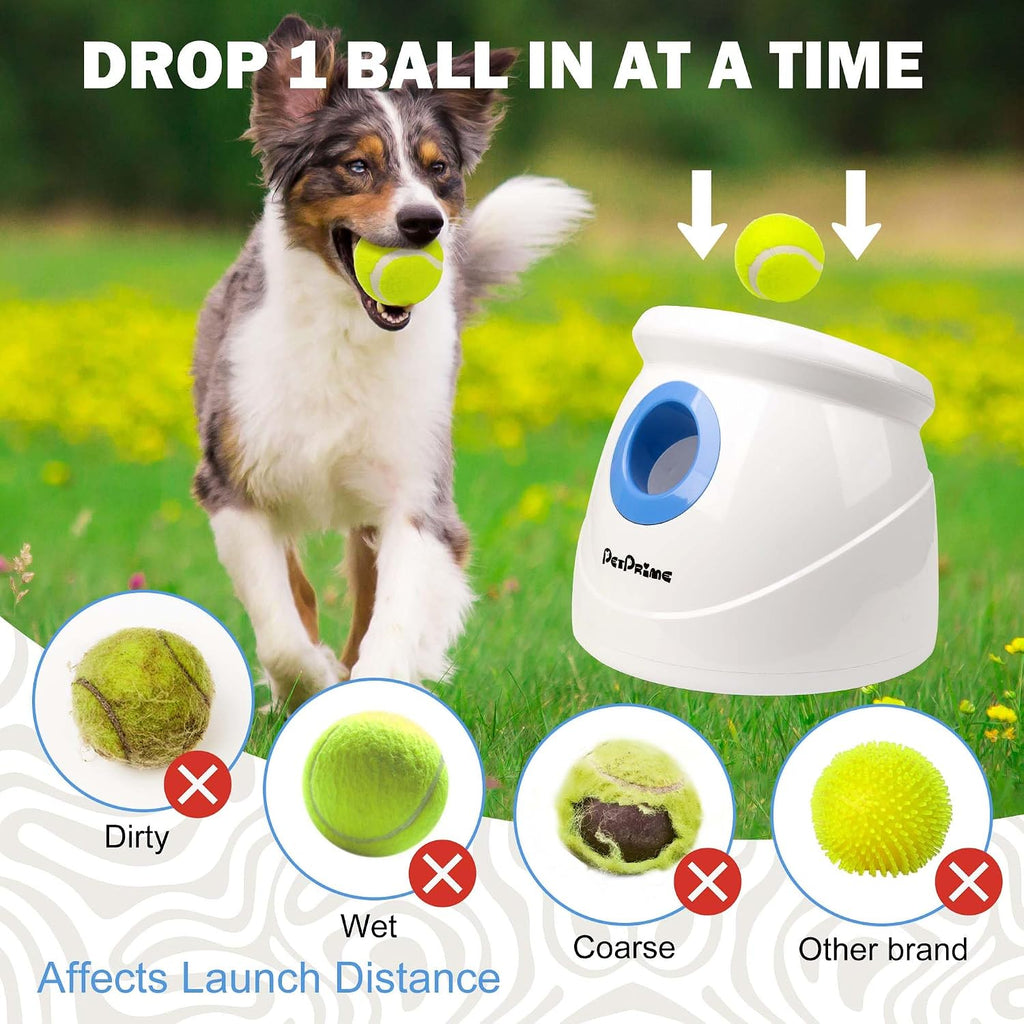 Pet Prime Automatic Dog Ball Launcher for Large Breed, Rechargeable Interactive Ball Thrower Toy with 10-40Ft, Fetch Machine with 6 Durable 2.5" Tennis Balls & Dog Whistle