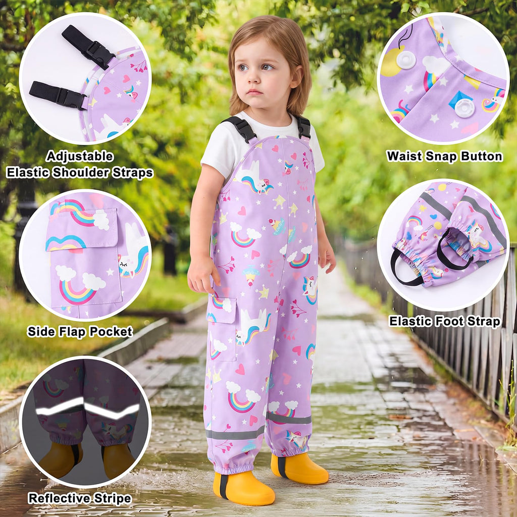 Kids Waterproof Trousers Boys Girls Rain Dungarees, 2-7 Years