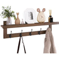 Coat Rack Wall Mounted Shelf 74cm Bamboo 5 Double Hooks Storage Walnut SMIBUY