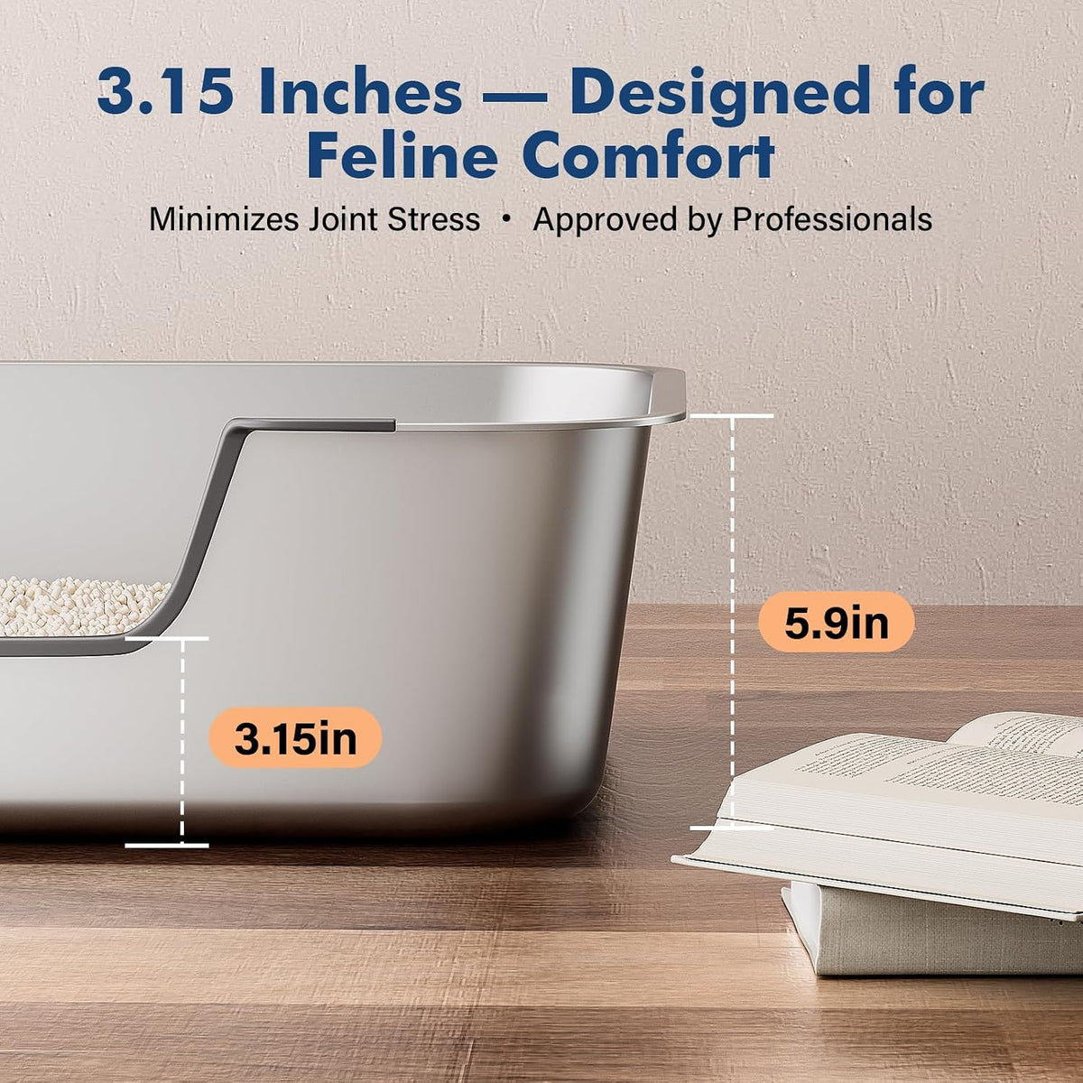 Stainless Steel Cat Litter Tray with Low Entry, Metal Cat Litter Box for Senior or Injured Cats, XXL Large Cats Toilet for Small Large Pets, Odour-Free, Non-Stick, Easy to Clean, 17.5"L×13.6"W×5.9"H