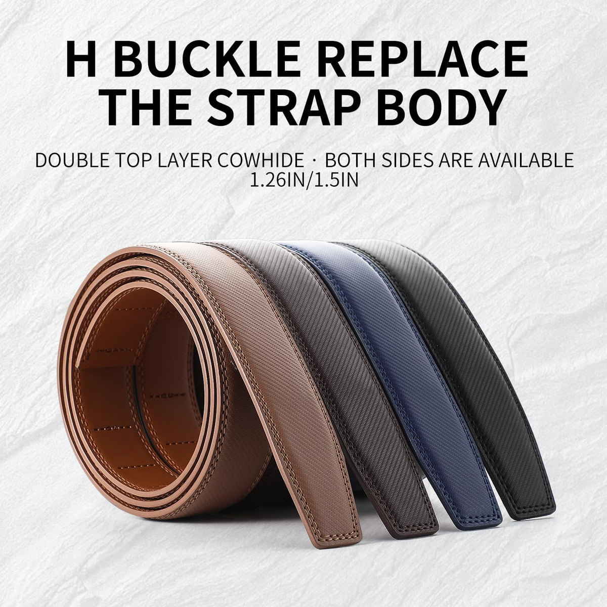 Men's Adjustable Leather Belt Strap & Zinc Alloy Automatic Ratchet Buckle, Customizable for Business Casual & Formal Wear