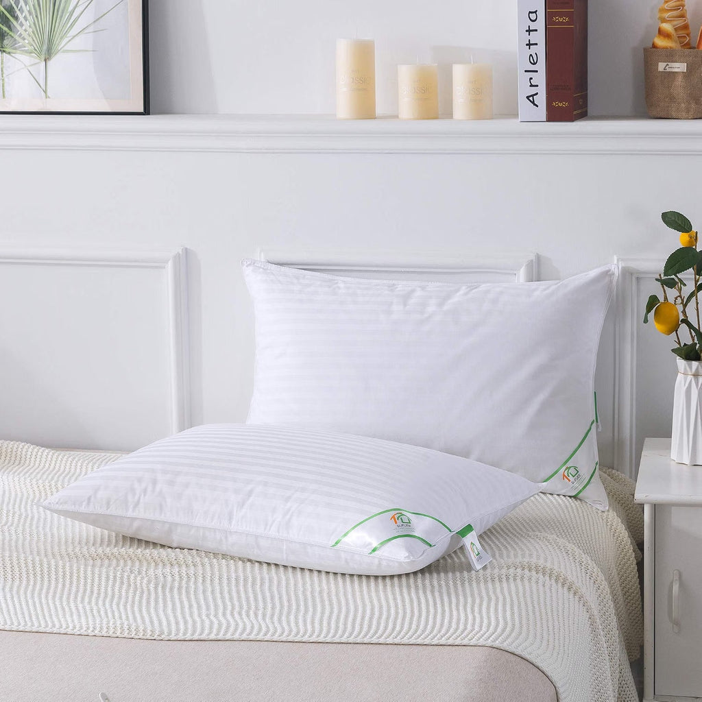 Goose Feather Down Pillows Pair Luxury 100% Cotton Cover Soft Bed Sleeping Pillow