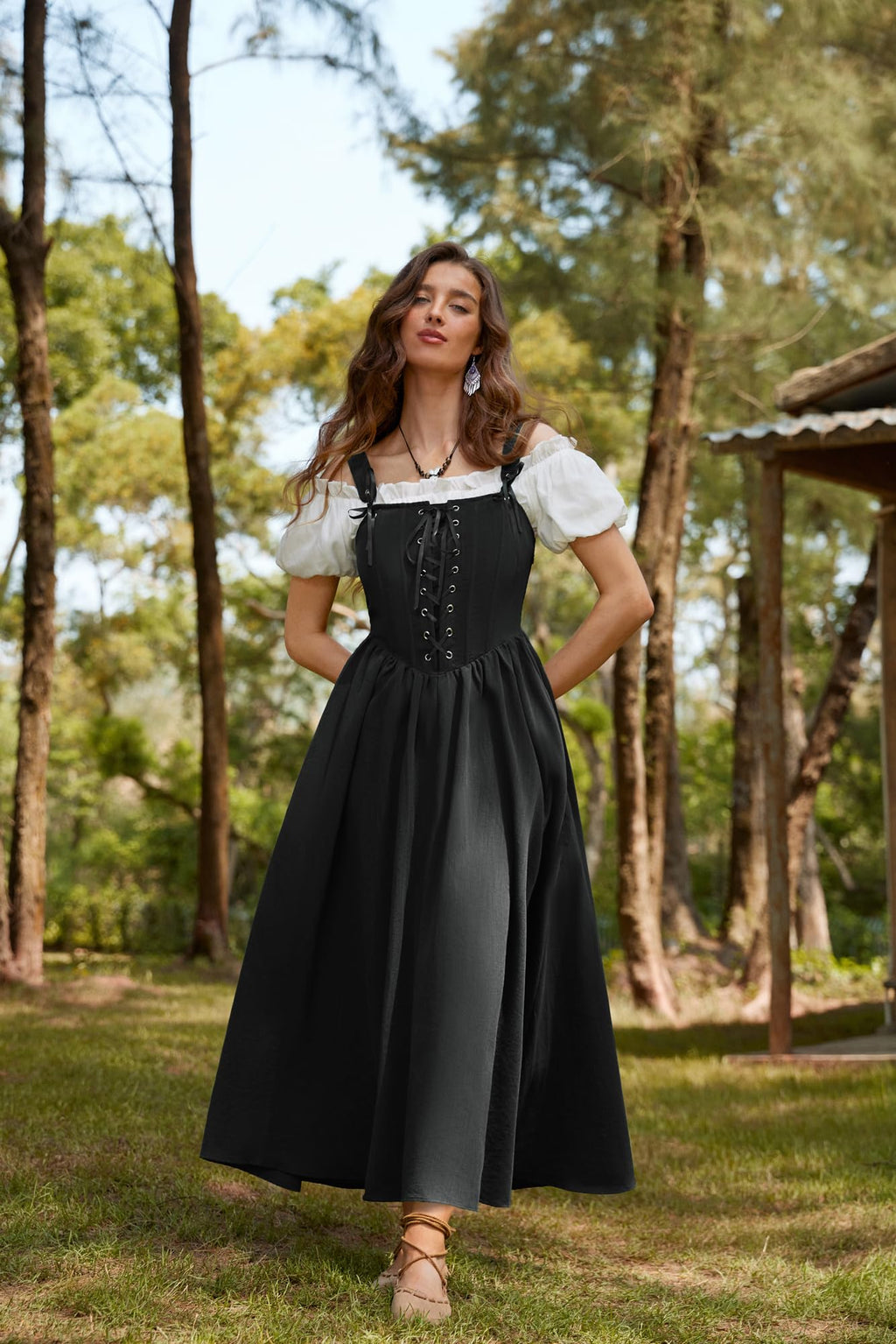 SCARLET DARKNESS Women's Renaissance Corset Dress Sleeveless Lace up A-Line Maxi Dresses