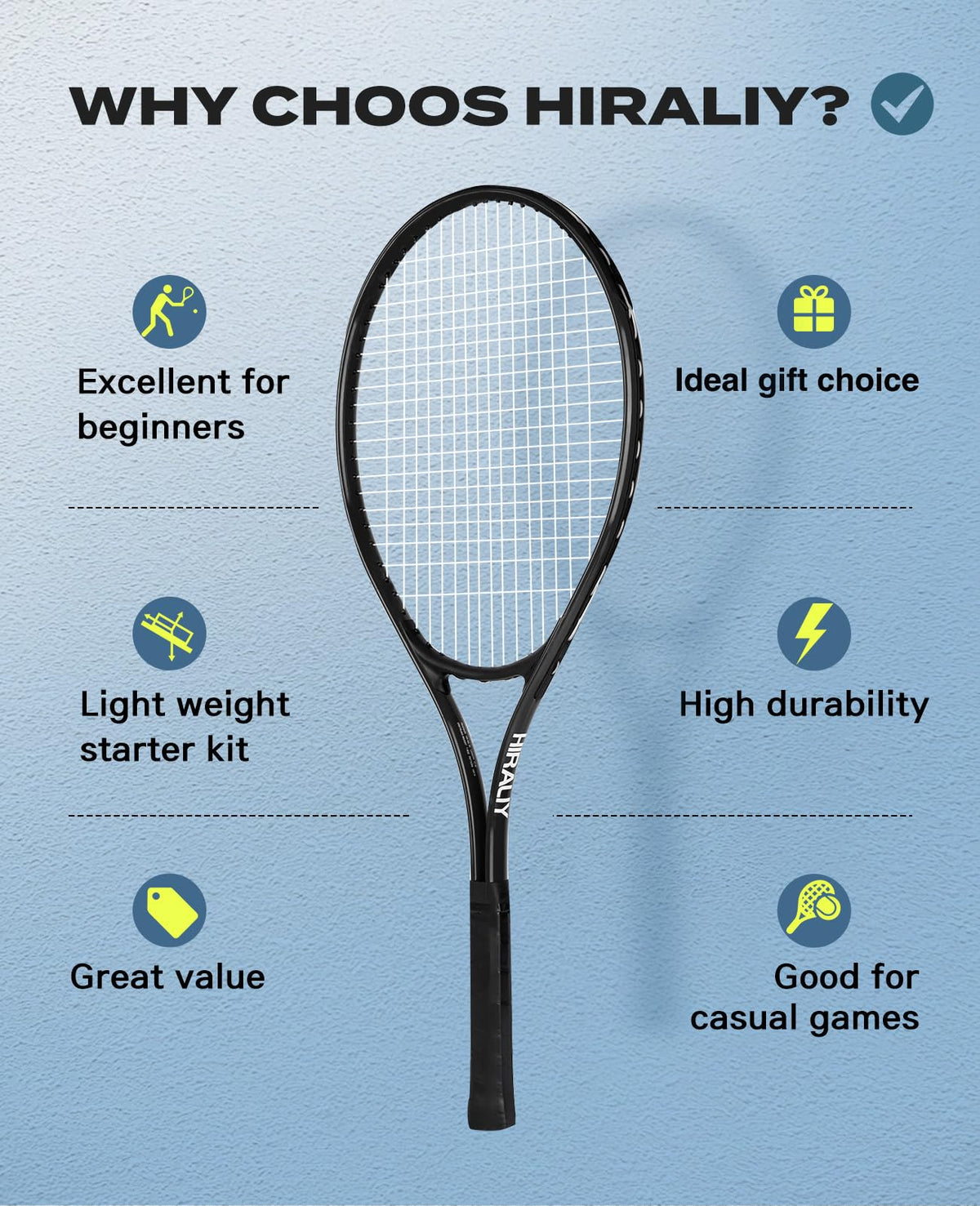 HIRALIY 27" Tennis Rackets Set of 2, 3 Tennis Balls, 2 Tennis Racquets, 2 Overgrip Tapes and 1 Carrying Bag Outdoor Recreational Sport Game