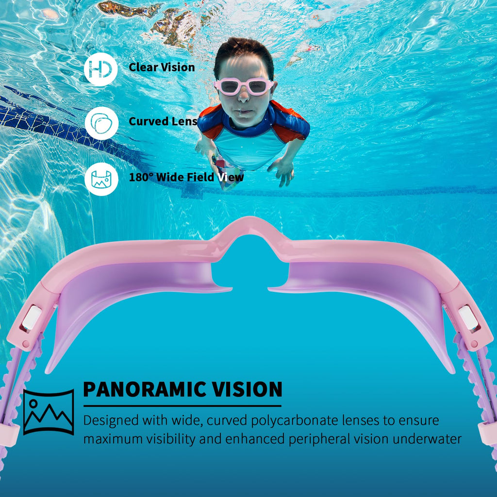 BEEWAY Kids Swimming Goggles for Boys Girls Age 6-14 Anti Fog & Leak Proof