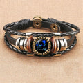 Constellation Black Braided Leather Bracelet Sagittarius Scorpio Pisces Braided Glass Dome Jewelry Punk Men's Bracelet