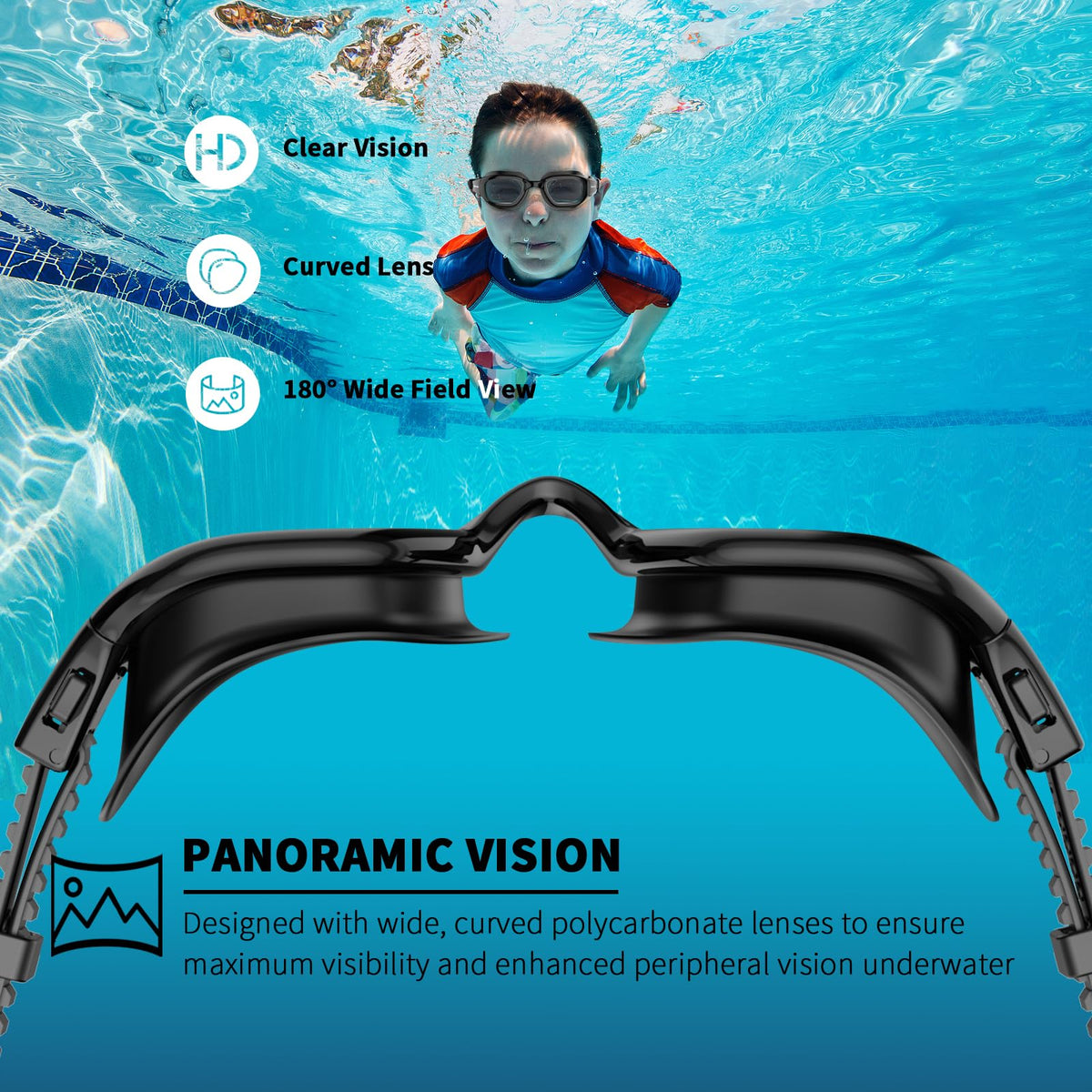 BEEWAY Kids Swimming Goggles for Boys Girls Age 6-14 Anti Fog & Leak Proof