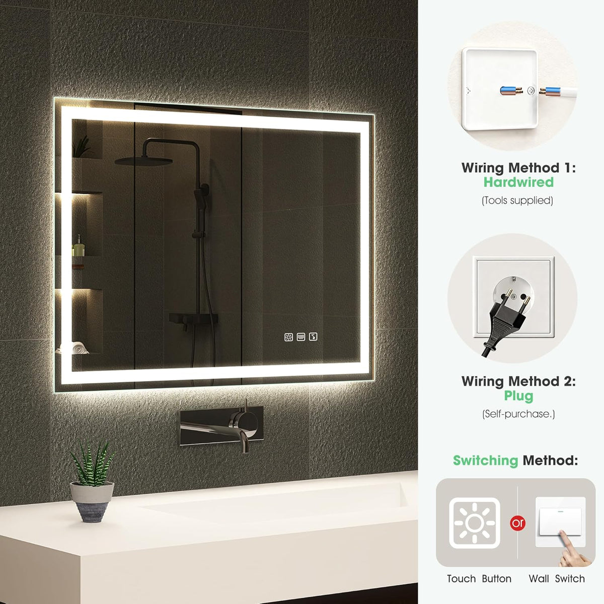 Bluetooth Bathroom LED Mirror 800x600 cm Anti Fog Dimmable S'bagno