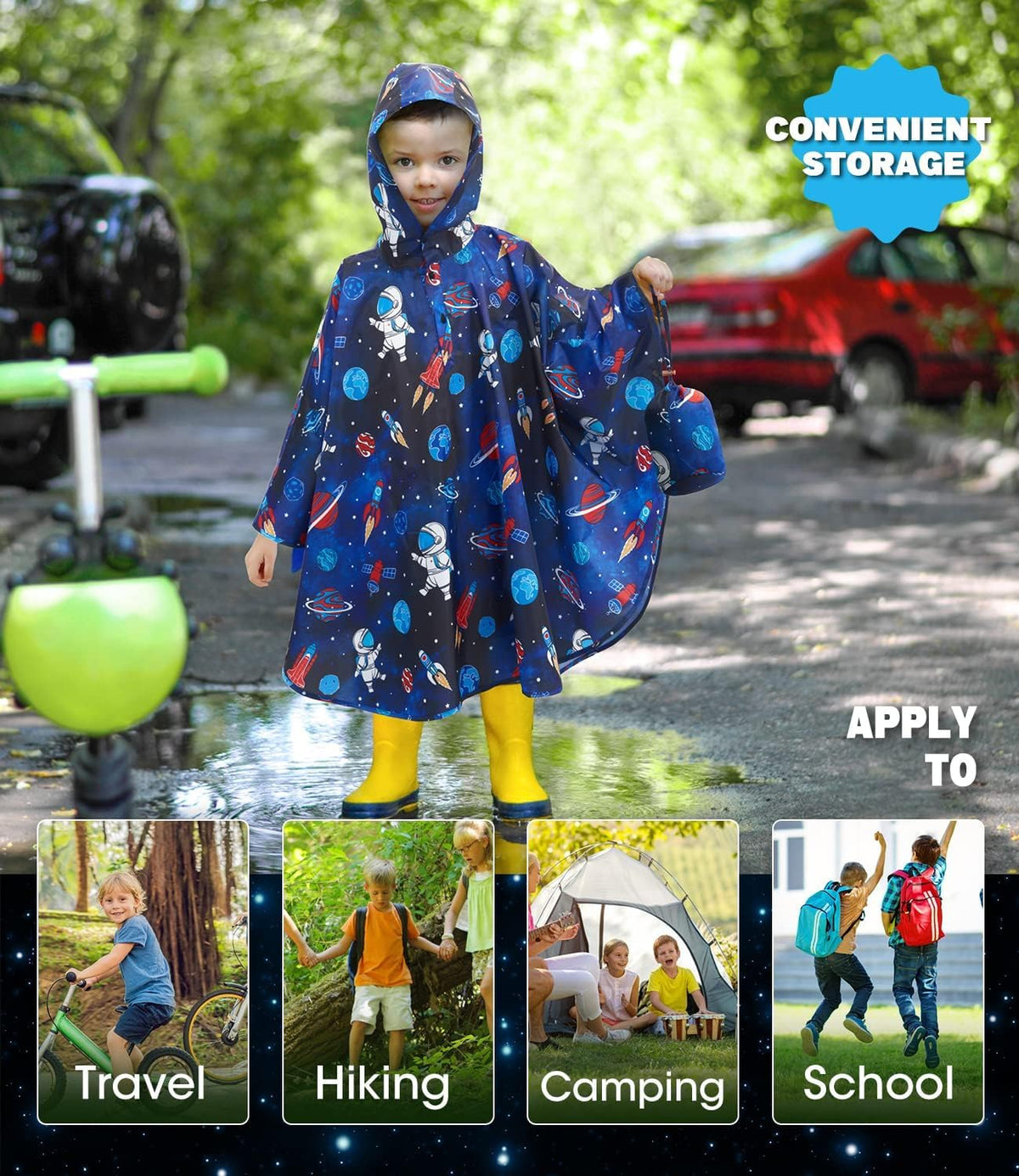 WAWSAM Kids Rain Poncho Waterproof Boys Girls Portable Raincoat Rain Jacket Lightweight Rainwear