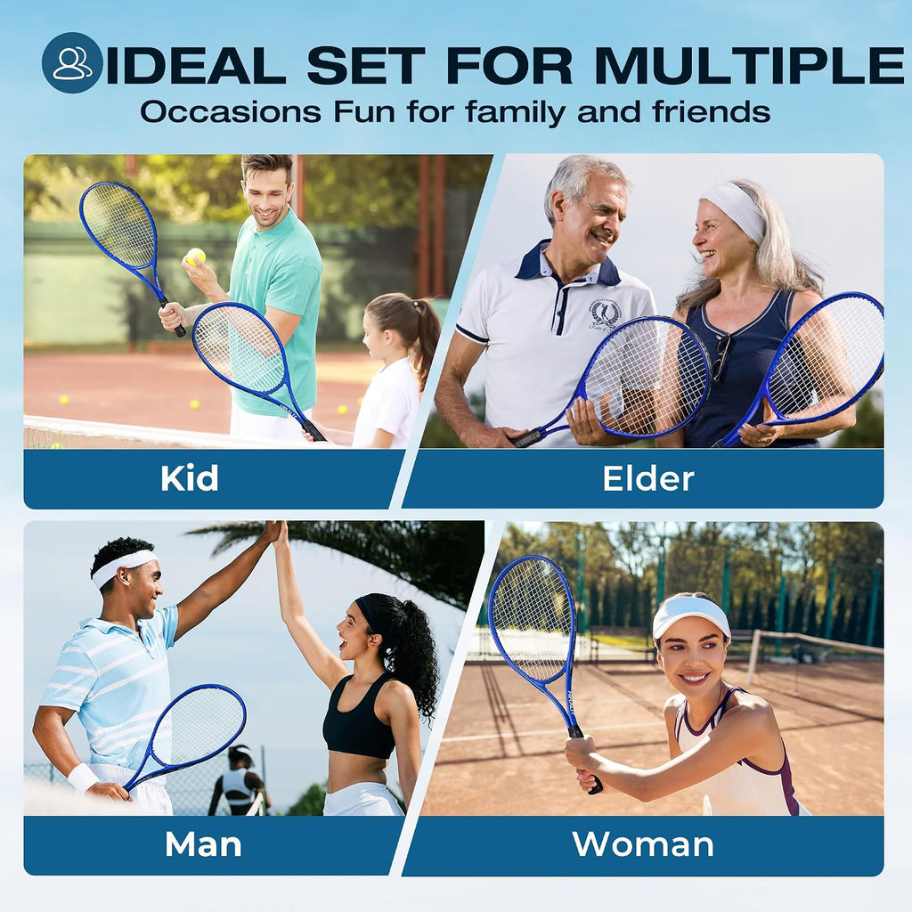 HIRALIY 27" Tennis Rackets Set of 2, 3 Tennis Balls, 2 Tennis Racquets, 2 Overgrip Tapes and 1 Carrying Bag Outdoor Recreational Sport Game