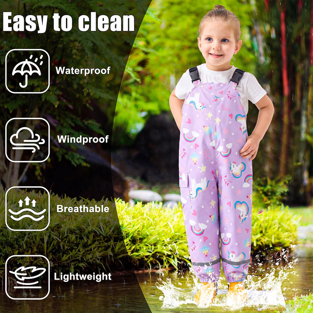 Kids Waterproof Trousers Boys Girls Rain Dungarees, 2-7 Years
