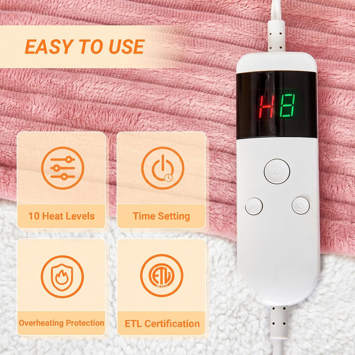 Heated Blanket Throw 130×160cm Electric Blanket, 10 Heating Settings, 1-8h Timer overheat Protection, Machine Washable, Flannel & Sherpa Full Body Warming, Electric Throw Blanket for Sofa