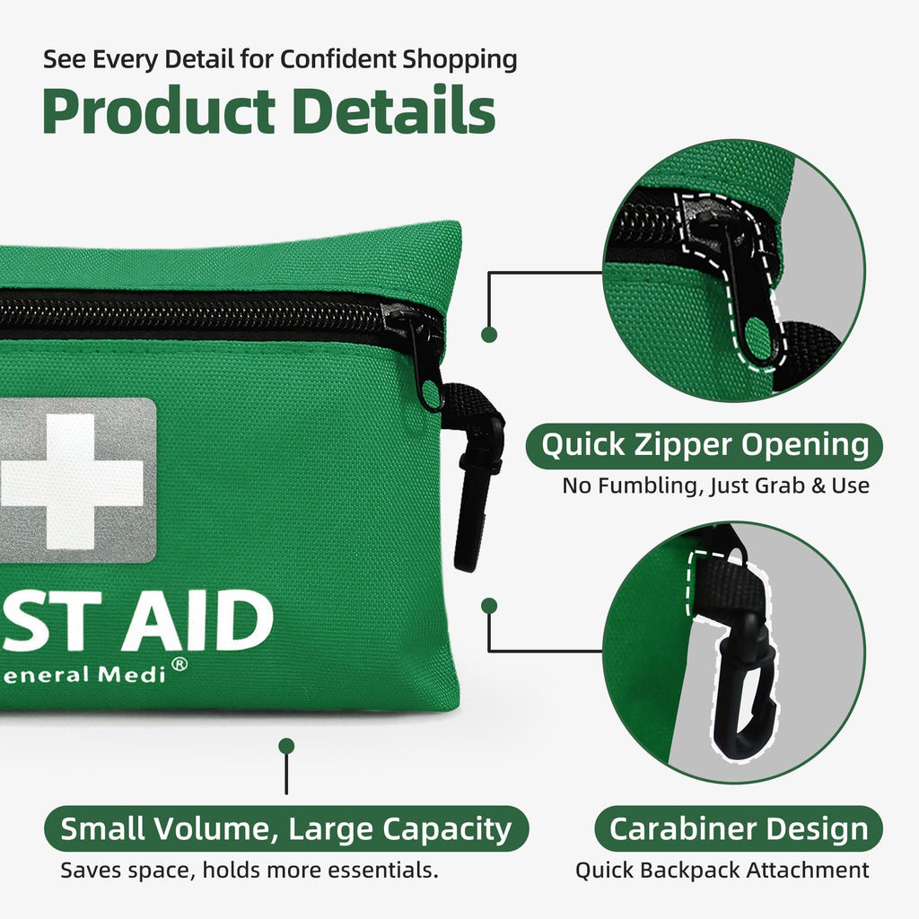 General Medi Mini First Aid Kit, 92 Pieces Small First Aid Kit - Includes Emergency Foil Blanket, Scissors for Travel, Home, Office, Vehicle, Camping, Workplace & Outdoor (Red)