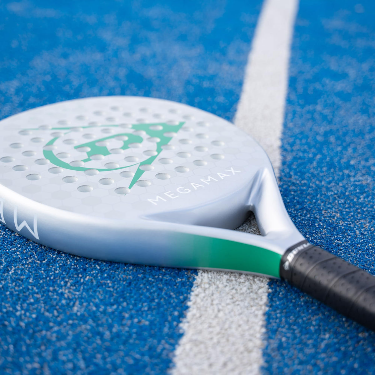 DUNLOP Padel Bat Megamax Silver/Black/Green – Round Shape Graphite Frame – Medium Balance Pro EVA Core – For Beginners