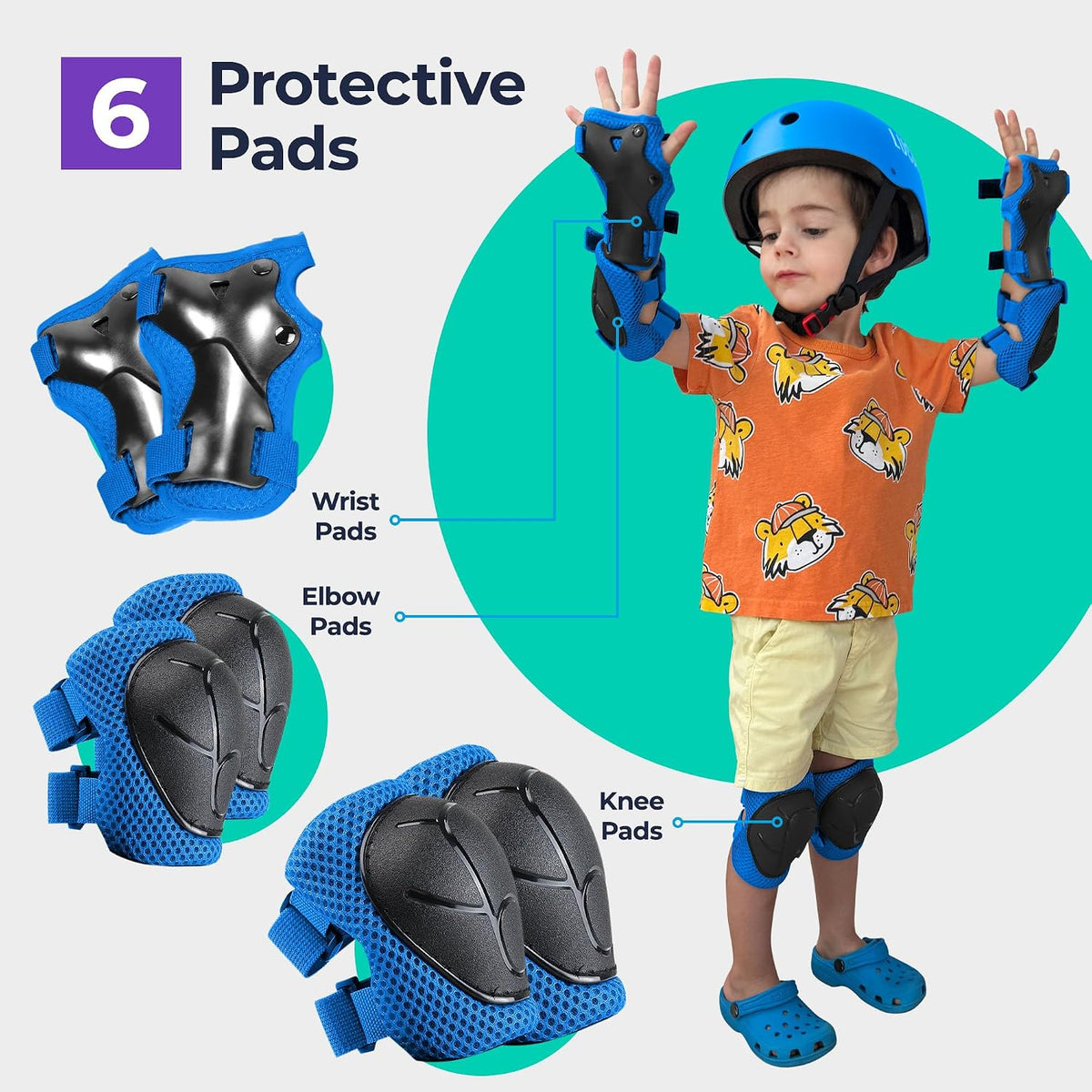 Niftii Bike Helmet & Pads Set for Kids - Cycling Skateboard Ages 3-15
