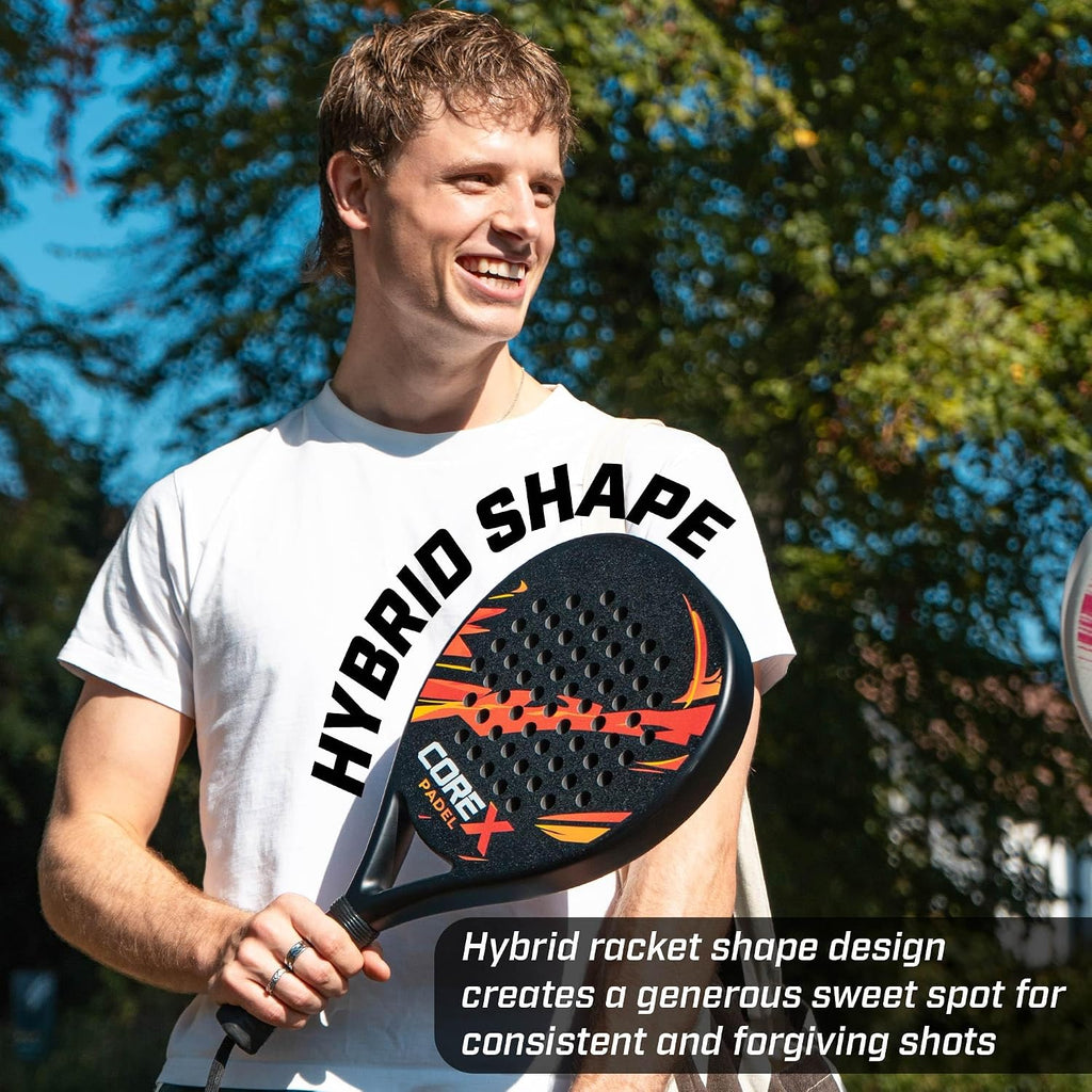 Padel Racket- Grit Spin Surface, Lightweight 360g, EVA Foam Core, Hybrid Teardrop-Round Shape for Control & Precision