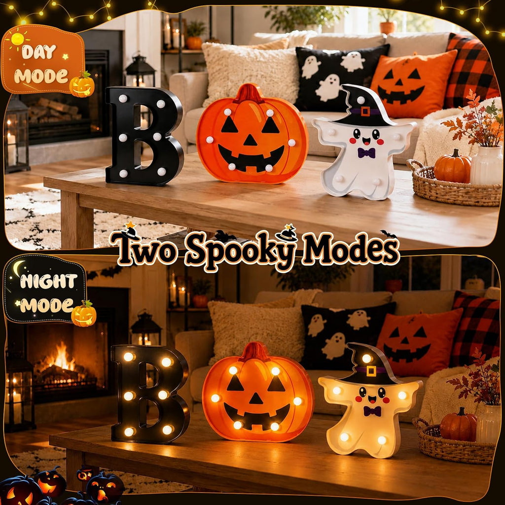 3 Pack 6.5 In Halloween Cute BOO Pumpkin Ghost Light up Letters Sign