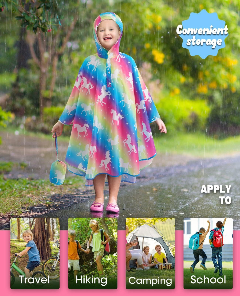 WAWSAM Kids Rain Poncho Waterproof Boys Girls Portable Raincoat Rain Jacket Lightweight Rainwear
