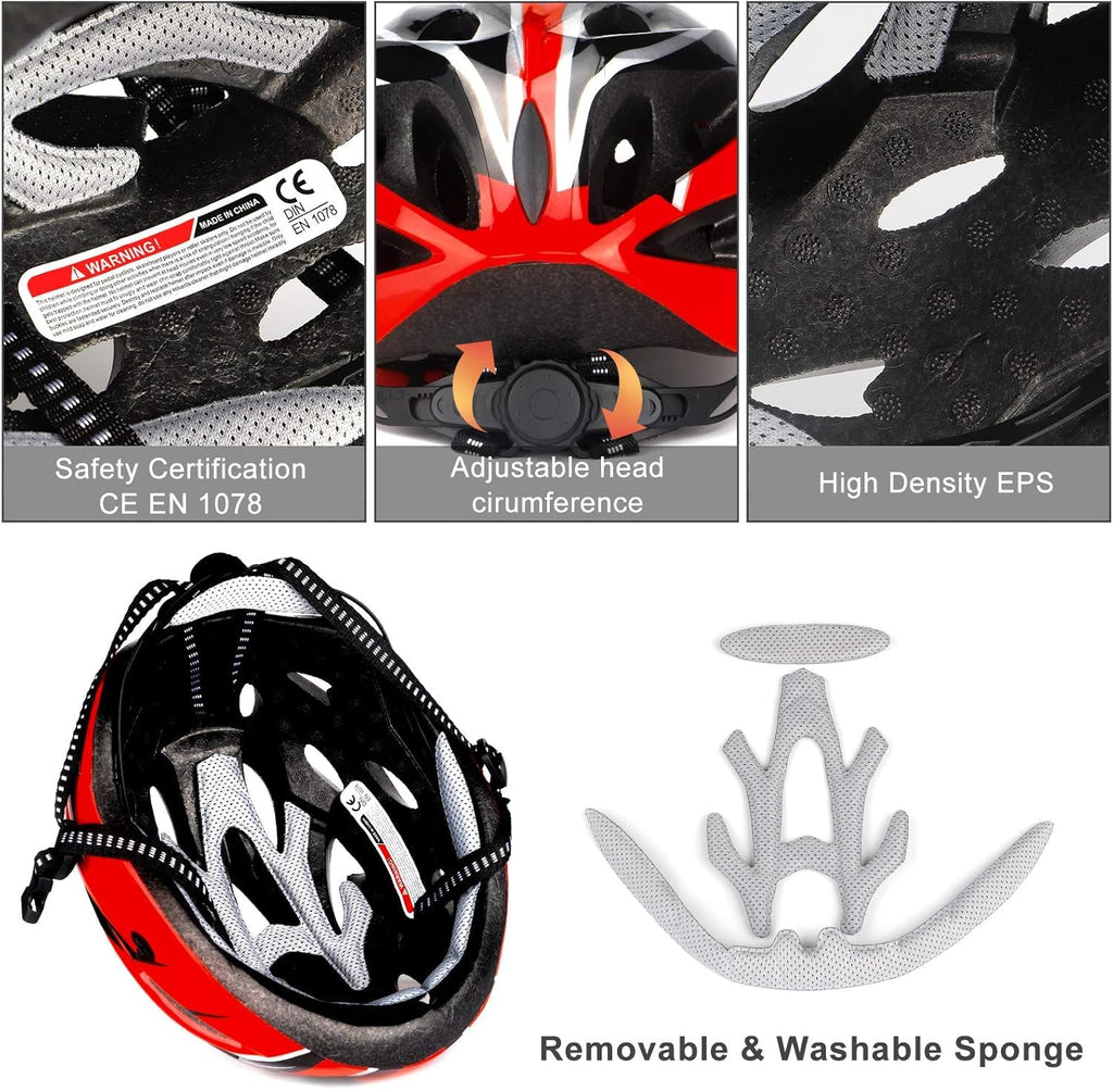 Cycle Helmet, Lightweight Bicycle Helmet, Adjustable Mountain & Road Bike Helmets for Adults, 18 Vents with Adjustable Strap & Detachable Visor for Mens Womens(Head Sizes58-62cm)